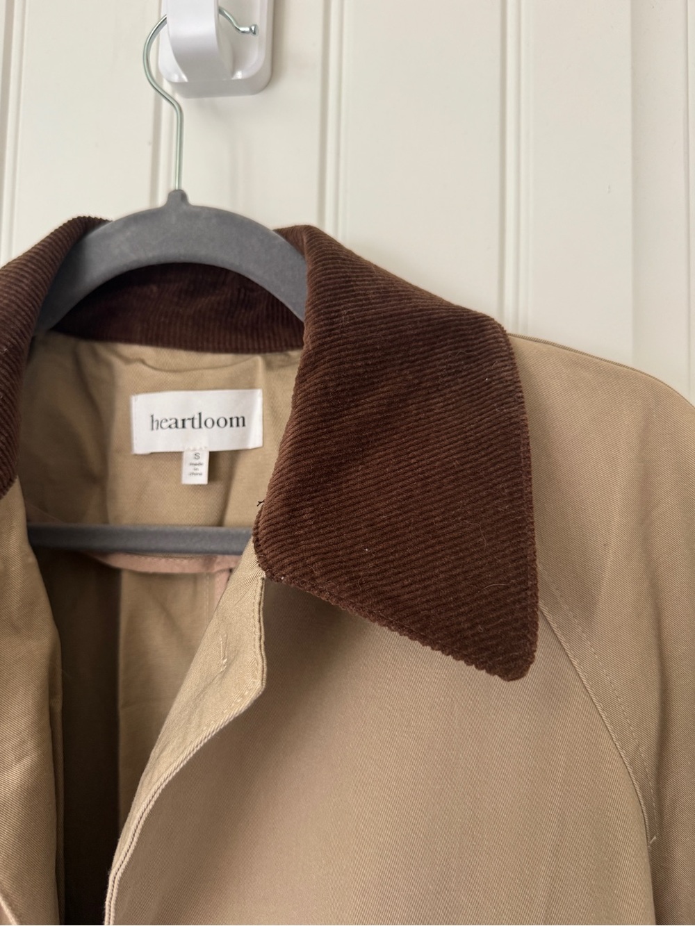 HEARTLOOM Khaki Single-Breasted Belted Trench Coat with Corduroy & Plaid Detail - Picture 7 of 12